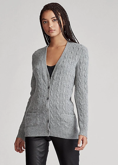 Shop Ralph Lauren Cable-knit Cashmere Cardigan In Battalion Grey Heather