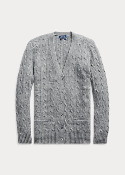 Shop Ralph Lauren Cable-knit Cashmere Cardigan In Battalion Grey Heather