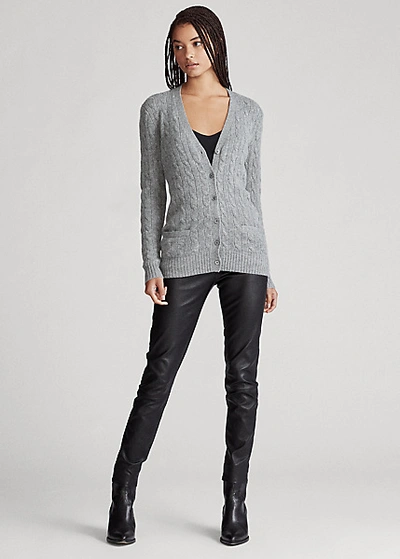 Shop Ralph Lauren Cable-knit Cashmere Cardigan In Battalion Grey Heather