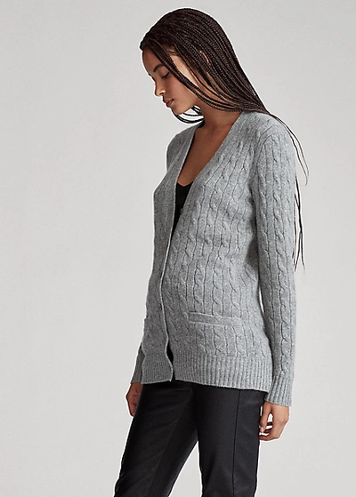 Shop Ralph Lauren Cable-knit Cashmere Cardigan In Battalion Grey Heather