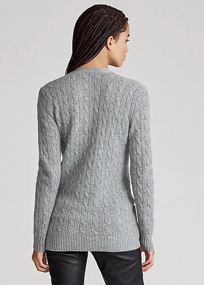 Shop Ralph Lauren Cable-knit Cashmere Cardigan In Battalion Grey Heather