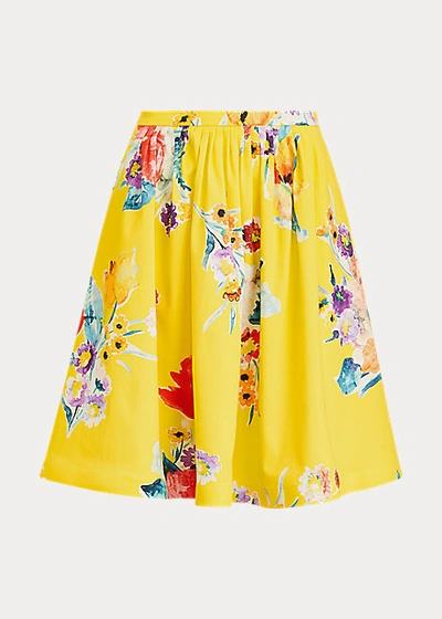 Shop Ralph Lauren Emilia Floral Cotton Skirt In Yellow Multi