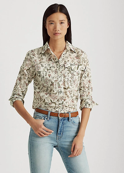 Shop Lauren Ralph Lauren Floral Cotton Shirt In Mascarpone Cream Multi