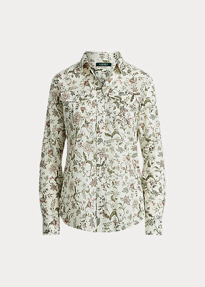 Shop Lauren Ralph Lauren Floral Cotton Shirt In Mascarpone Cream Multi
