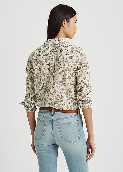 Shop Lauren Ralph Lauren Floral Cotton Shirt In Mascarpone Cream Multi