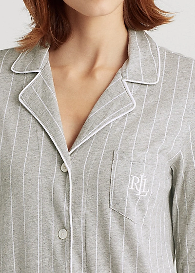 Shop Lauren Ralph Lauren Striped Cotton Sleep Shirt In Grey Stripe