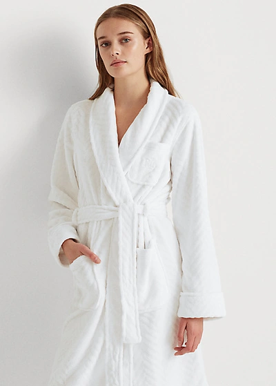 Shop Lauren Ralph Lauren Herringbone Shawl-collar Robe In White