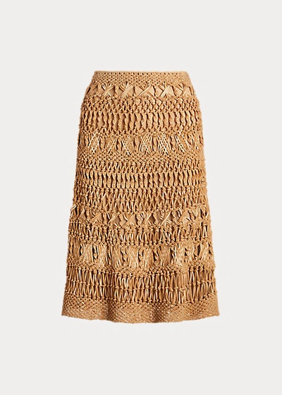 Shop Ralph Lauren Bryant Leather Macramé Skirt In Beige