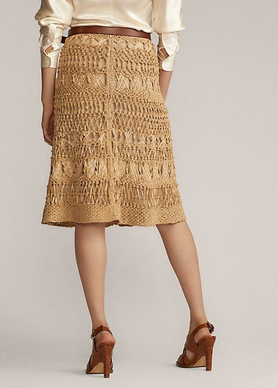 Shop Ralph Lauren Bryant Leather Macramé Skirt In Beige