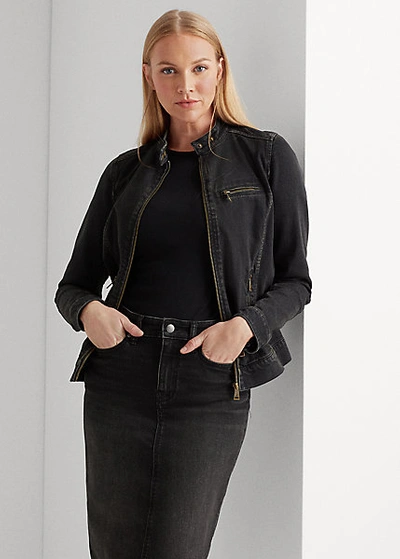 Shop Lauren Ralph Lauren Stretch Denim Jacket In Chipped Black Wash