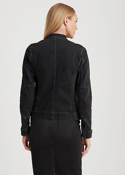 Shop Lauren Ralph Lauren Stretch Denim Jacket In Chipped Black Wash