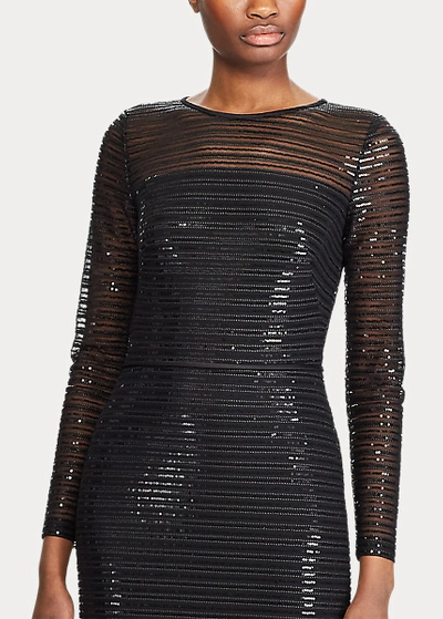 Shop Lauren Ralph Lauren Sequined Evening Gown In Black