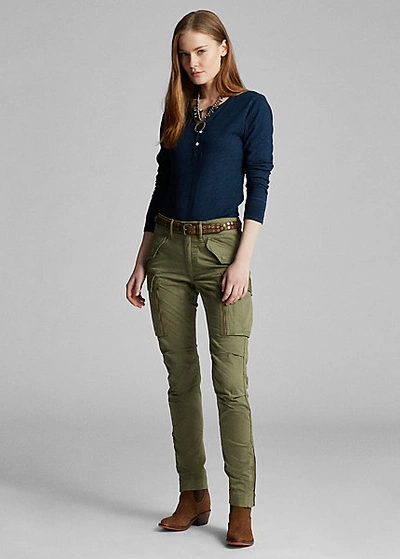 Shop Double Rl Stretch Skinny Cargo Pant In Olive