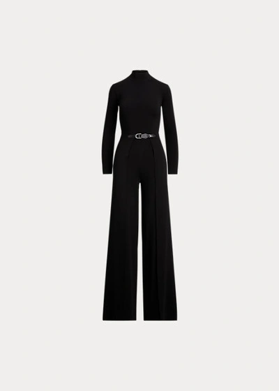 Shop Ralph Lauren Belted Merino Wool Jumpsuit In Black