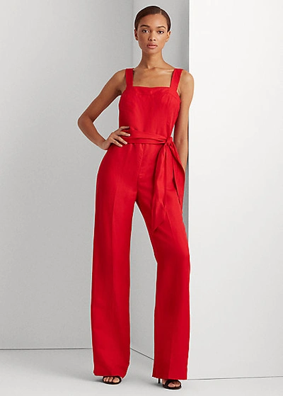 Lauren Ralph Lauren Linen Twill Wide-leg Jumpsuit In Orient Red | ModeSens