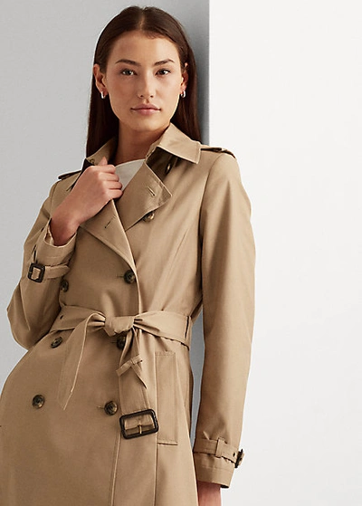 Lauren Ralph Lauren Double Breasted Cotton Blend Trench Coat In Sand |  ModeSens