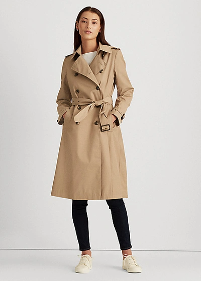 Double Breasted Cotton Blend Trench Coat In Sand