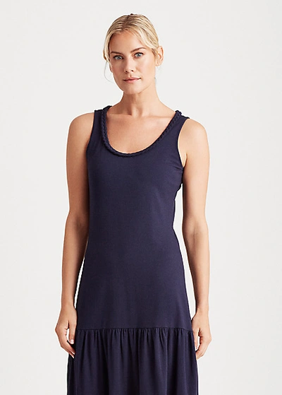 Shop Lauren Ralph Lauren Tiered Cotton-blend Midi Dress In Lauren Navy