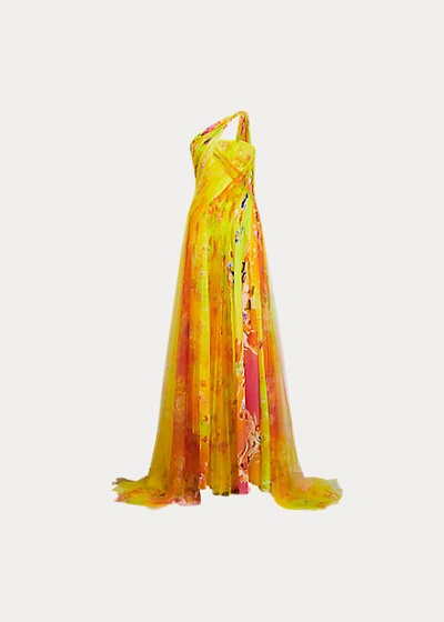 Shop Ralph Lauren Vivianne Evening Dress In Yellow Multi