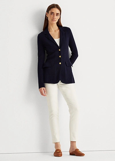 Shop Lauren Ralph Lauren Combed Cotton Blazer In Lauren Navy