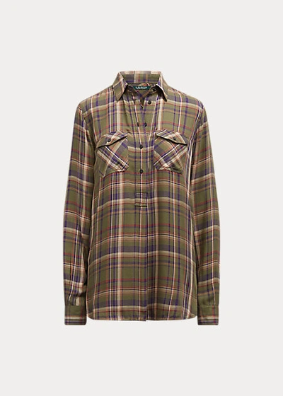 Shop Lauren Ralph Lauren Plaid Patch-pocket Shirt In Olive Multi