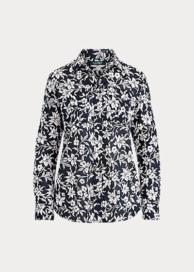Shop Lauren Ralph Lauren Floral Cotton Shirt In Lauren Navy/mascarpone Cr