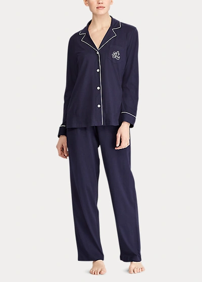 Shop Lauren Ralph Lauren Cotton-modal Pajama Set In Wnavy