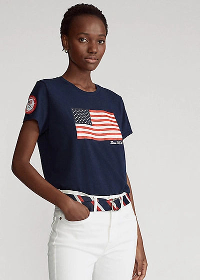 Shop Ralph Lauren Ecofast Pure Team Usa Flag Tee In Cruise Navy