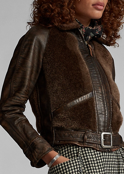 Shop Double Rl Shearling-paneled Leather Jacket In Brown