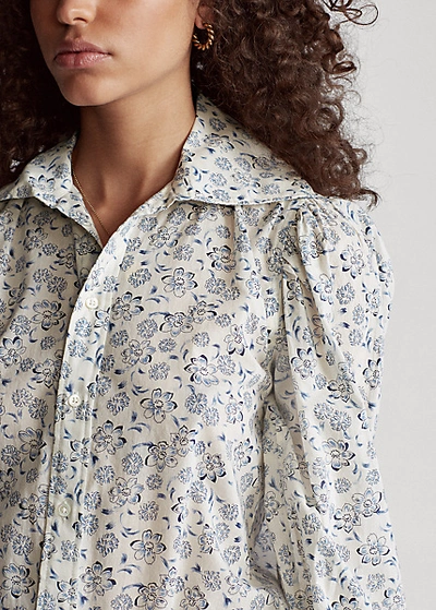 Shop Ralph Lauren Floral Cotton Shirt In White/blue Floral