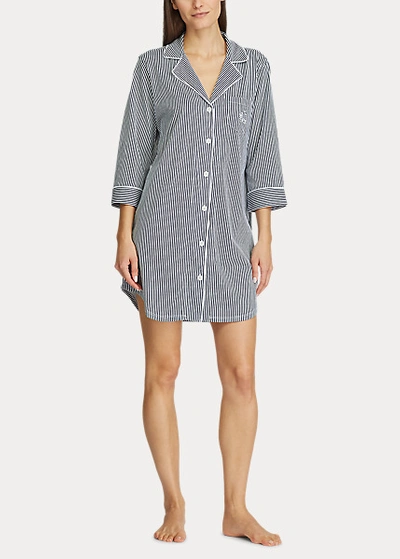 Shop Lauren Ralph Lauren Cotton Sleep Shirt In Navy