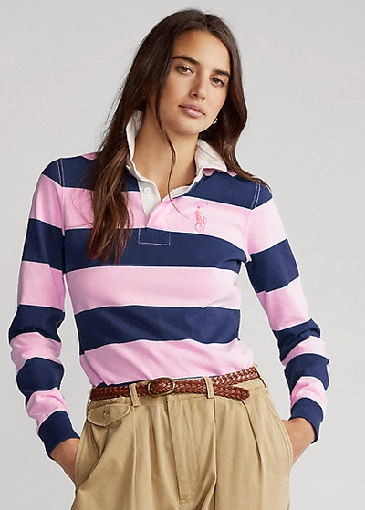 Ralph Lauren Pink Pony Cotton Rugby Shirt In Spring Navy/love Pink |  ModeSens
