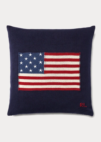 Shop Ralph Lauren Rl Flag Cotton Throw Pillow In Navy