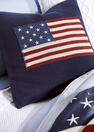 Shop Ralph Lauren Rl Flag Cotton Throw Pillow In Navy