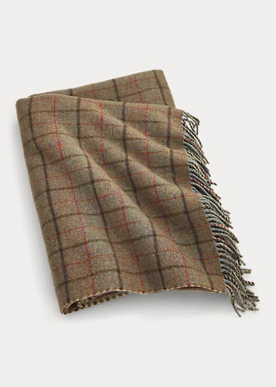 Shop Ralph Lauren Grosvner Plaid Throw Blanket In Olive Green