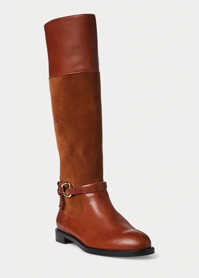 Shop Lauren Ralph Lauren Harlee Suede & Leather Boot In Deep Saddle Tan/whiskey
