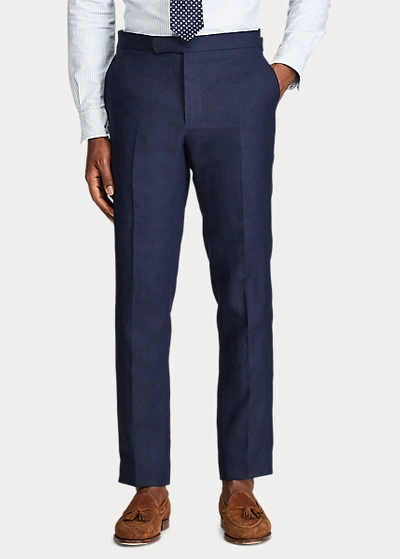 Shop Ralph Lauren Linen Trouser In Dark Navy