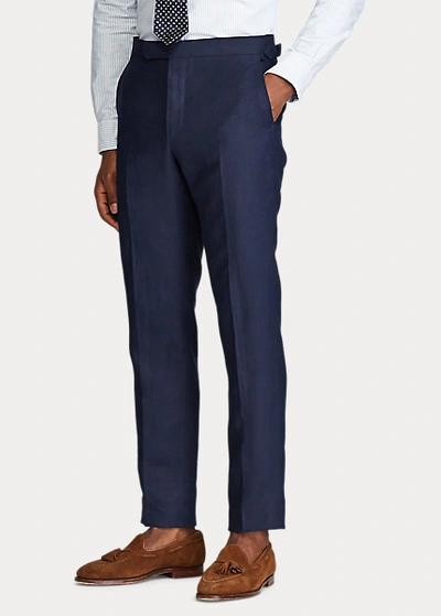 Shop Ralph Lauren Linen Trouser In Dark Navy