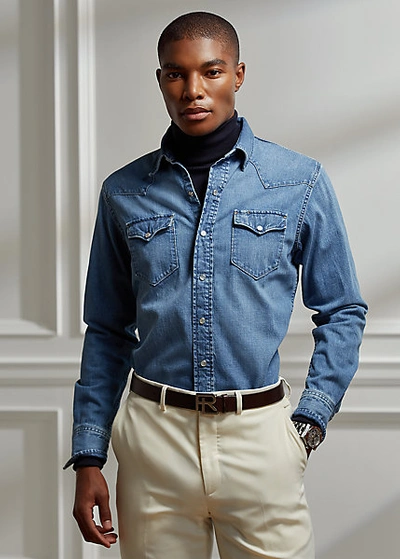 Shop Ralph Lauren Indigo Denim Western Shirt In Blue Indigo