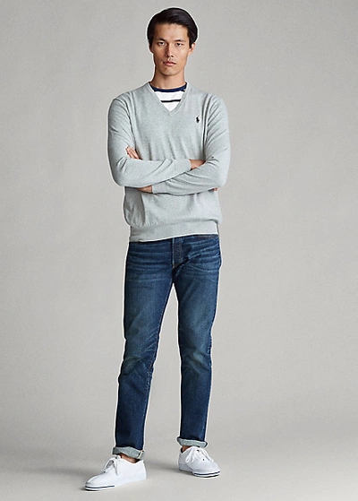 Shop Polo Ralph Lauren Cotton V-neck Sweater In Andover Heather