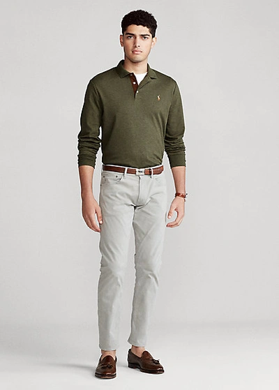 Shop Ralph Lauren Varick Slim Straight Chino In Army Olive