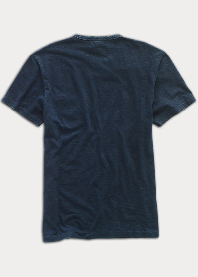 Shop Double Rl Indigo Cotton Crewneck T-shirt In Faded Black Canvas