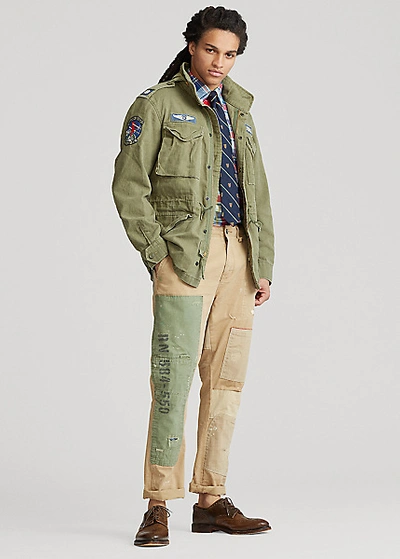 Polo Ralph Lauren Herringbone Field Jacket In Soldier Olive W/ Patches |  ModeSens