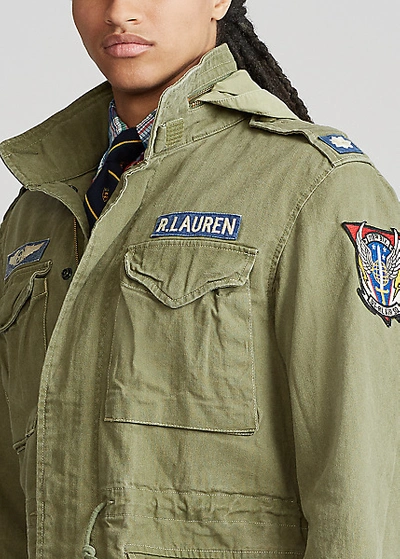 Polo Ralph Lauren M65 Logo-appliquéd Herringbone Cotton Field Jacket In  Soldier Olive | ModeSens