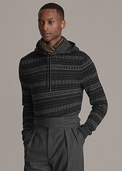 Shop Ralph Lauren Fair Isle Cashmere Hooded Sweater In Charcoal Multi