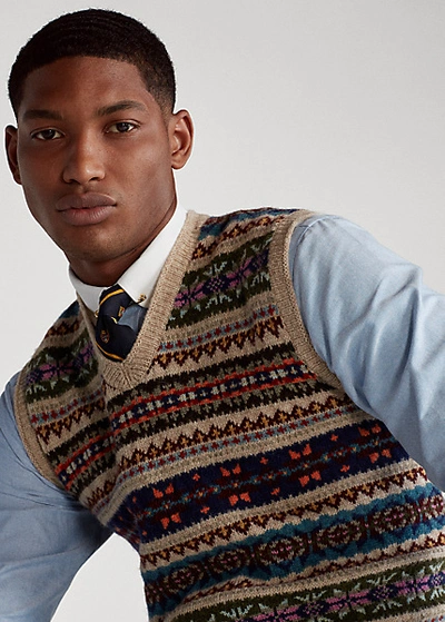 Shop Ralph Lauren Fair Isle Wool-blend Sweater Vest In Camel Multi
