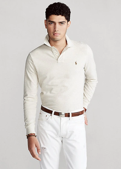 Shop Polo Ralph Lauren Mesh Long-sleeve Polo Shirt In White
