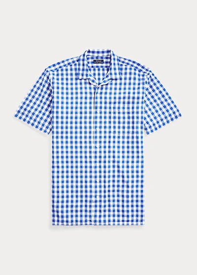 Shop Polo Ralph Lauren Gingham Poplin Camp Shirt In Blue