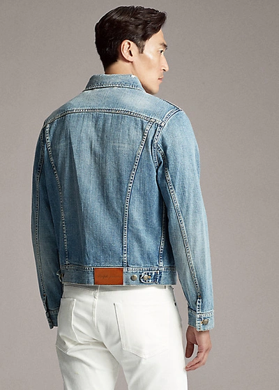 Shop Ralph Lauren Slim Fit Denim Trucker Jacket In Baia Blu Indigo