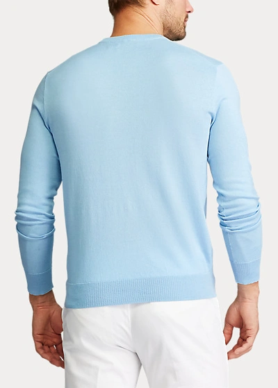Shop Polo Ralph Lauren Cotton Crewneck Sweater In Powder Blue